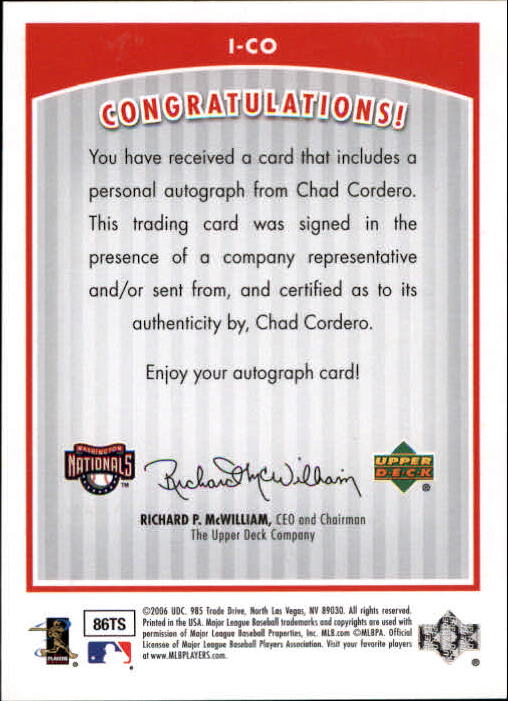 2006 Upper Deck INKredible #CO Chad Cordero back image