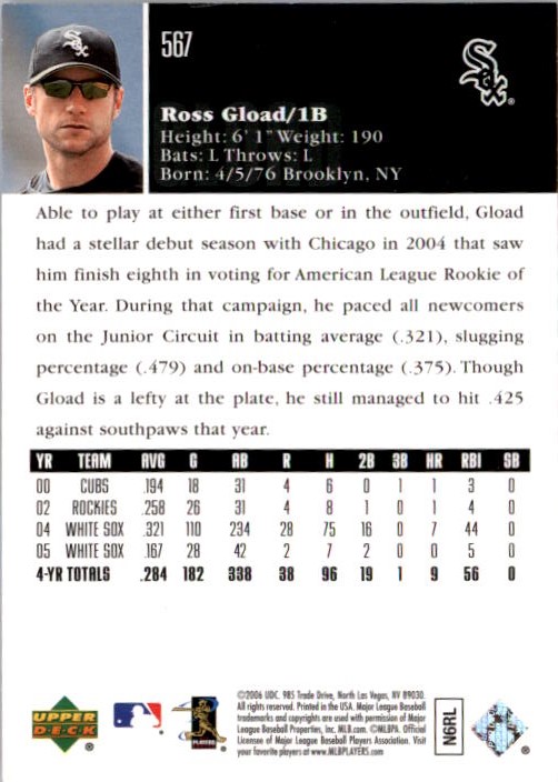 2006 Upper Deck Silver Spectrum #567 Ross Gload back image