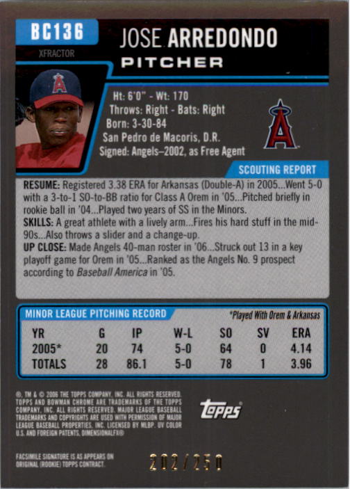 2006 Bowman Chrome Prospects X-Fractors #BC136 Jose Arredondo