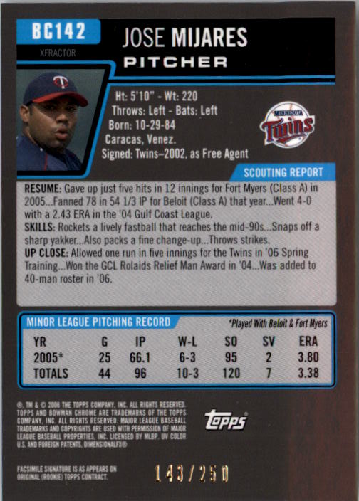 2006 Bowman Chrome Prospects X-Fractors #BC142 Jose Mijares