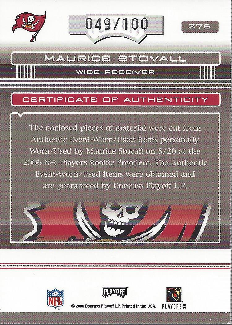 2006 Absolute Memorabilia Rookie Premiere Materials Spectrum Prime #276 Maurice Stovall back image