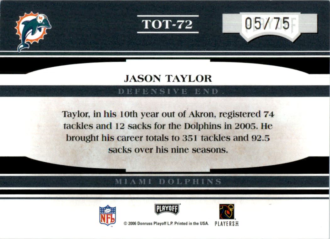 2006 Absolute Memorabilia Tools of the Trade Blue #TOT72 Jason Taylor