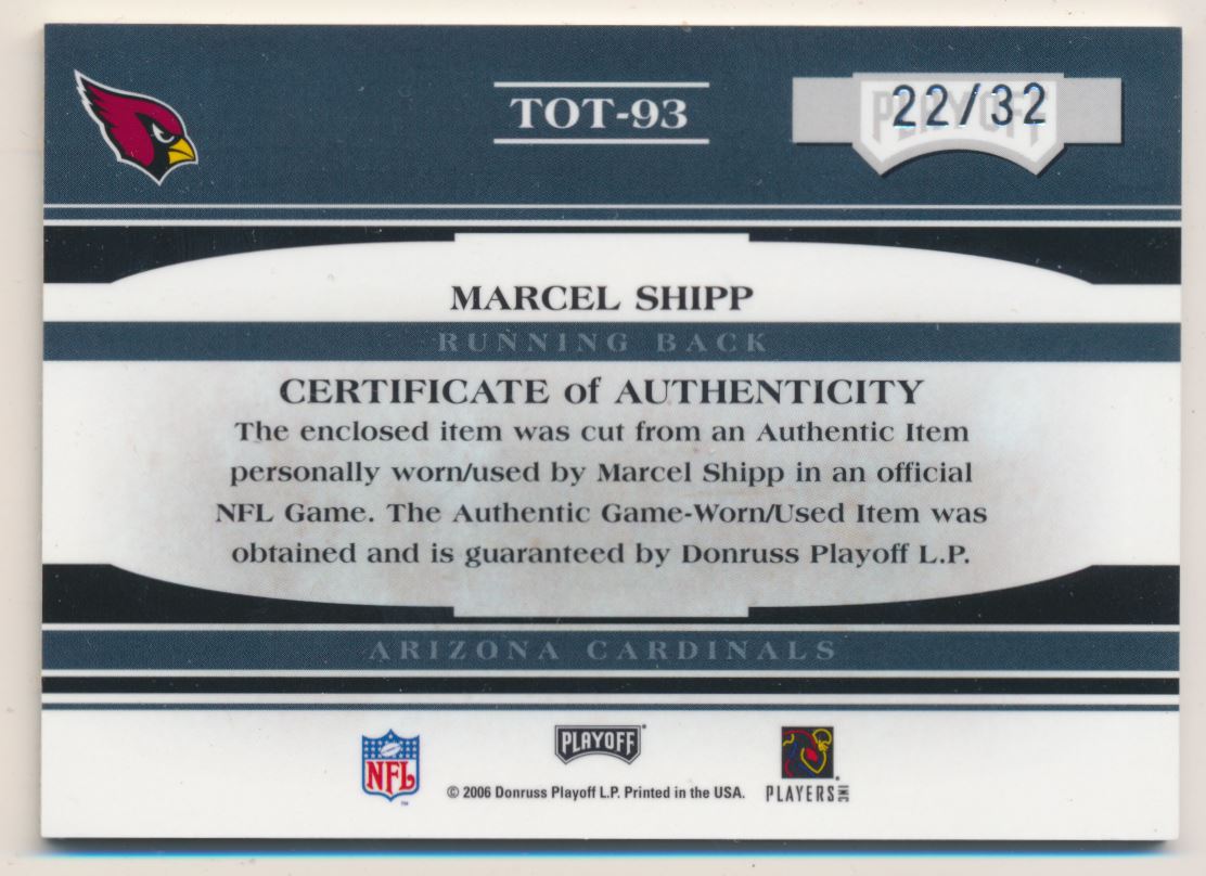 2006 Absolute Memorabilia Tools of the Trade Material Blue #TOT93 Marcel Shipp/32