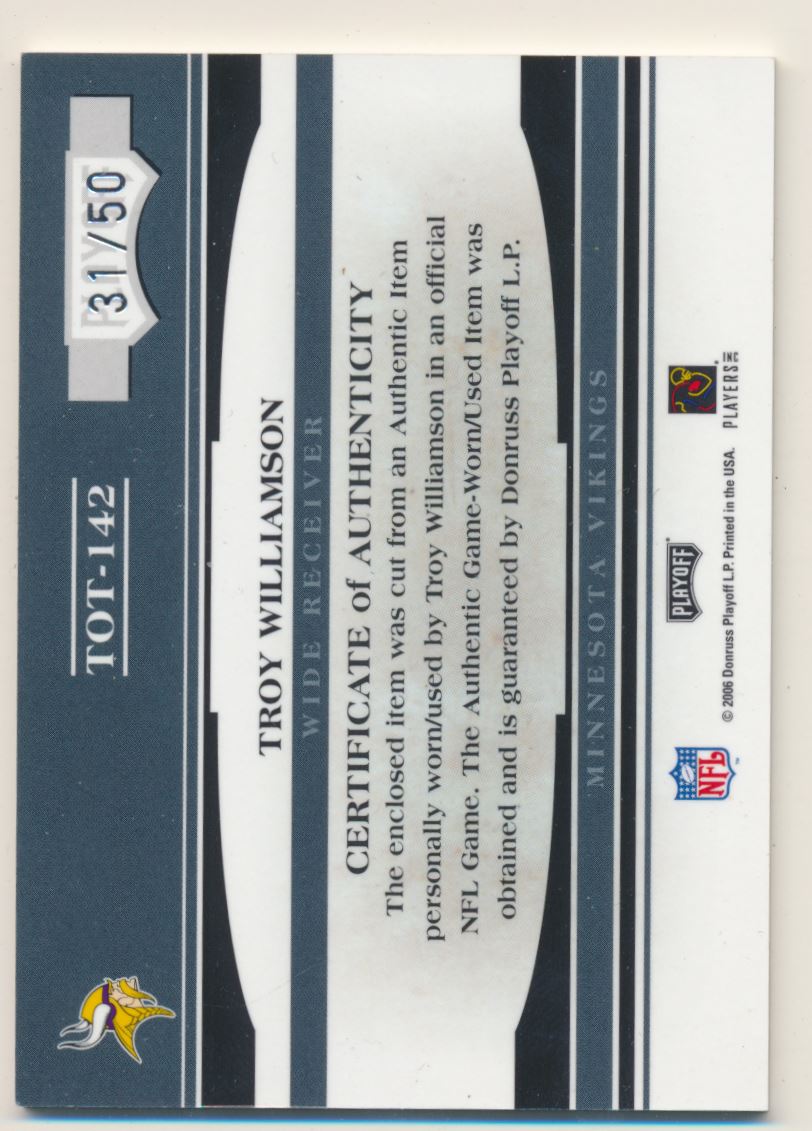 2006 Absolute Memorabilia Tools of the Trade Material Blue #TOT142 Troy Williamson