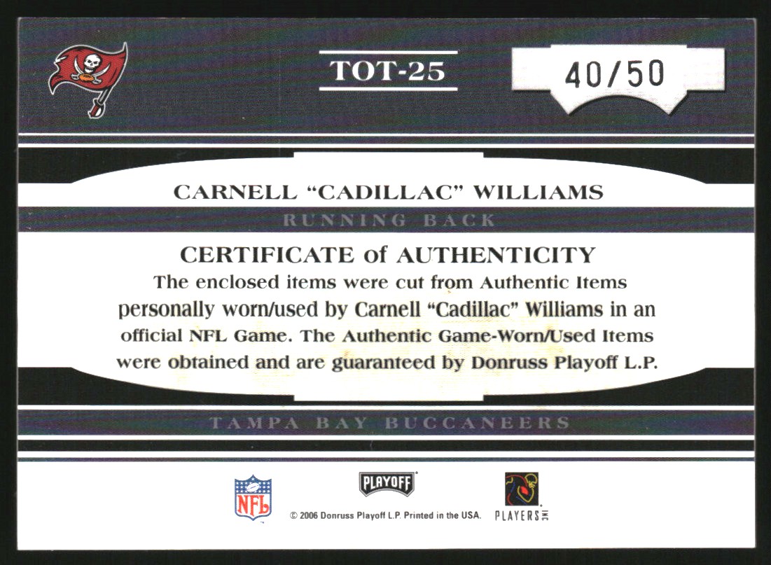 2006 Absolute Memorabilia Tools of the Trade Material Double Blue #TOT25 Cadillac Williams/50