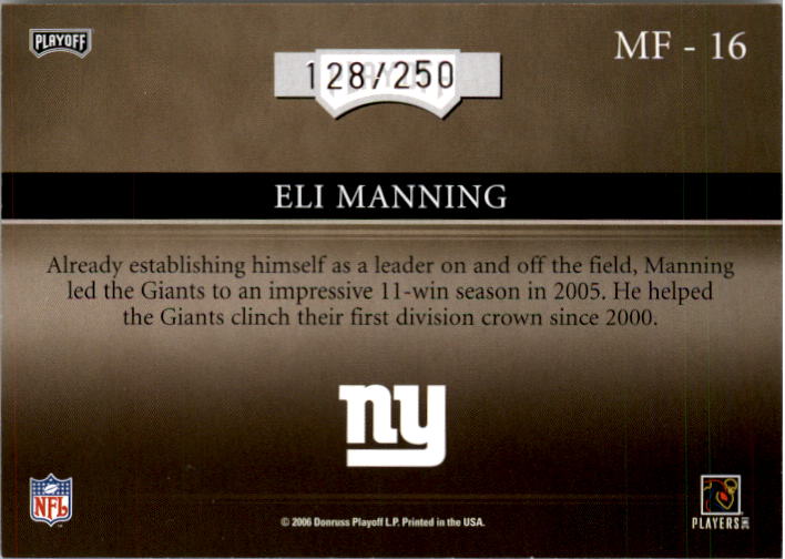 2006 Absolute Memorabilia Marks of Fame Silver #16 Eli Manning back image