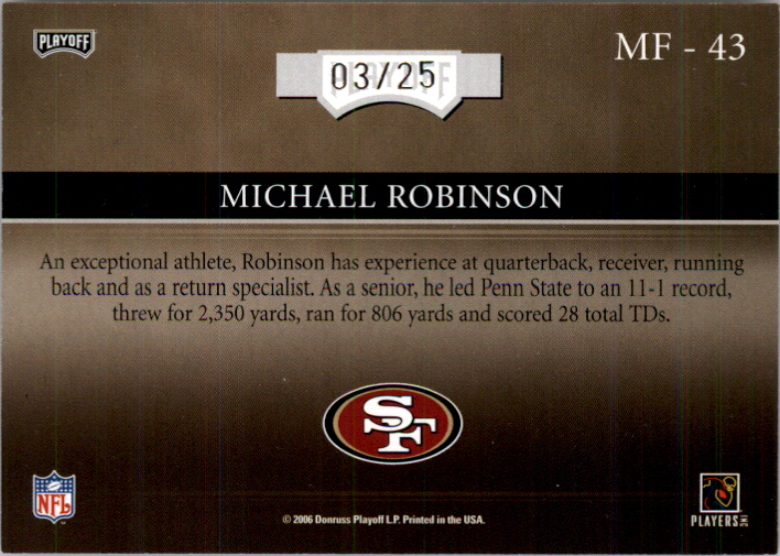 2006 Absolute Memorabilia Marks of Fame Spectrum #43 Michael Robinson back image