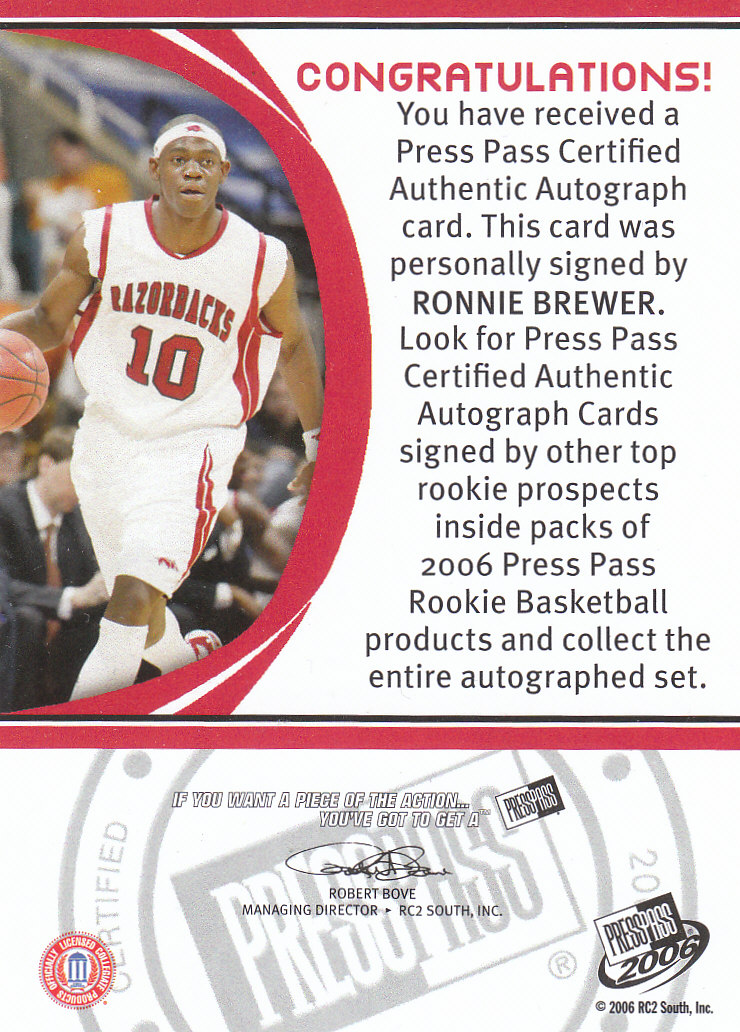 2006 Press Pass Autographs #12 Ronnie Brewer back image