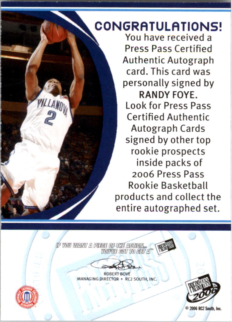 2006 Press Pass Autographs #48 Randy Foye back image