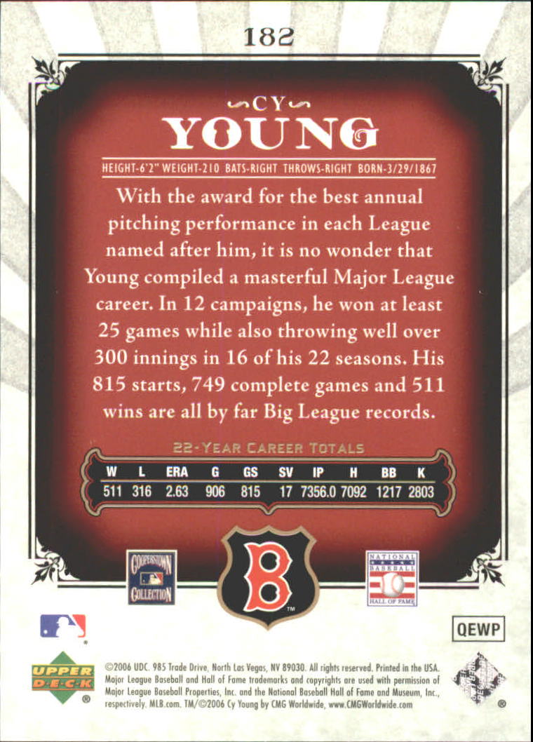 2006 SP Legendary Cuts #182 Cy Young back image