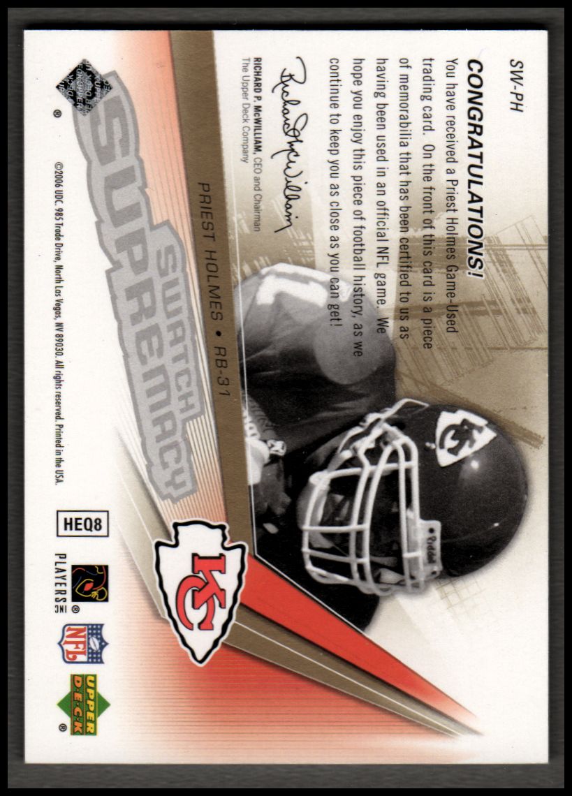 2006 SPx Swatch Supremacy #SWPH Priest Holmes back image