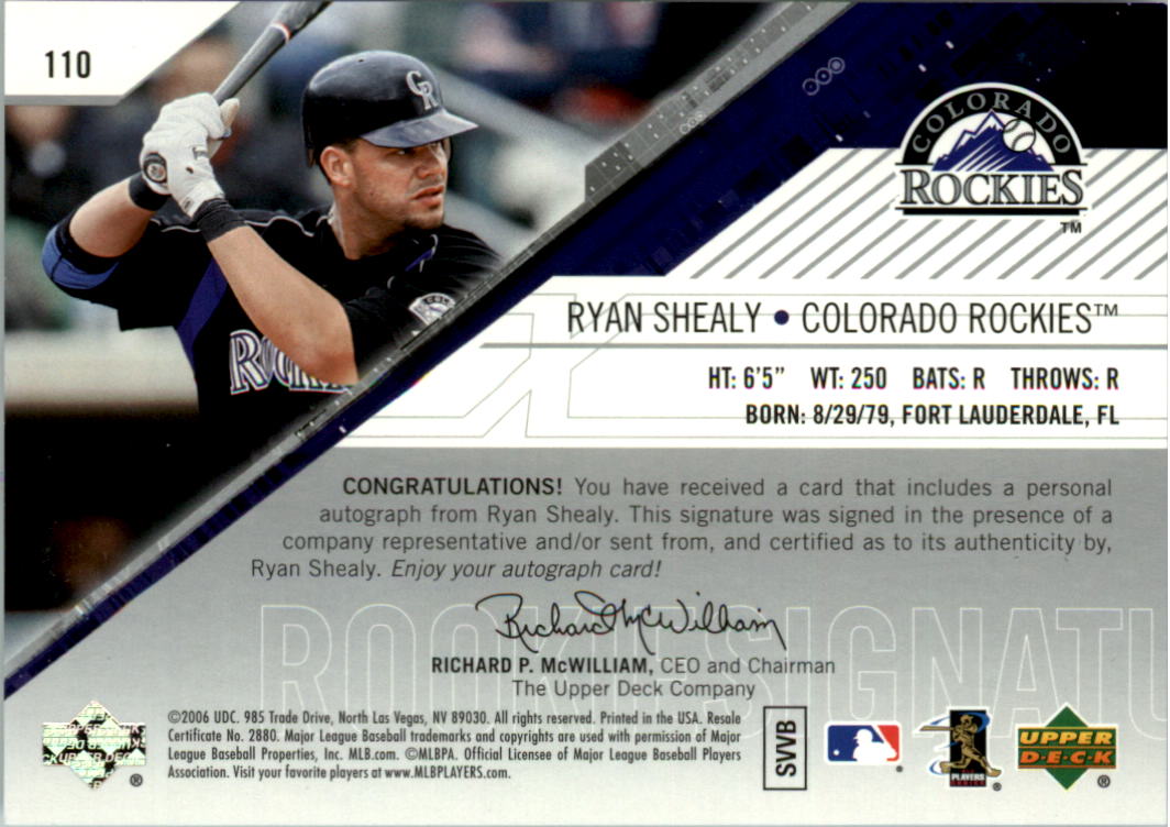 2006 SPx #110 Ryan Shealy AU/999 (RC) back image