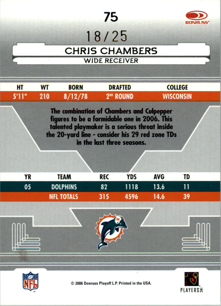 2006 Leaf Certified Materials Mirror Gold #75 Chris Chambers back image
