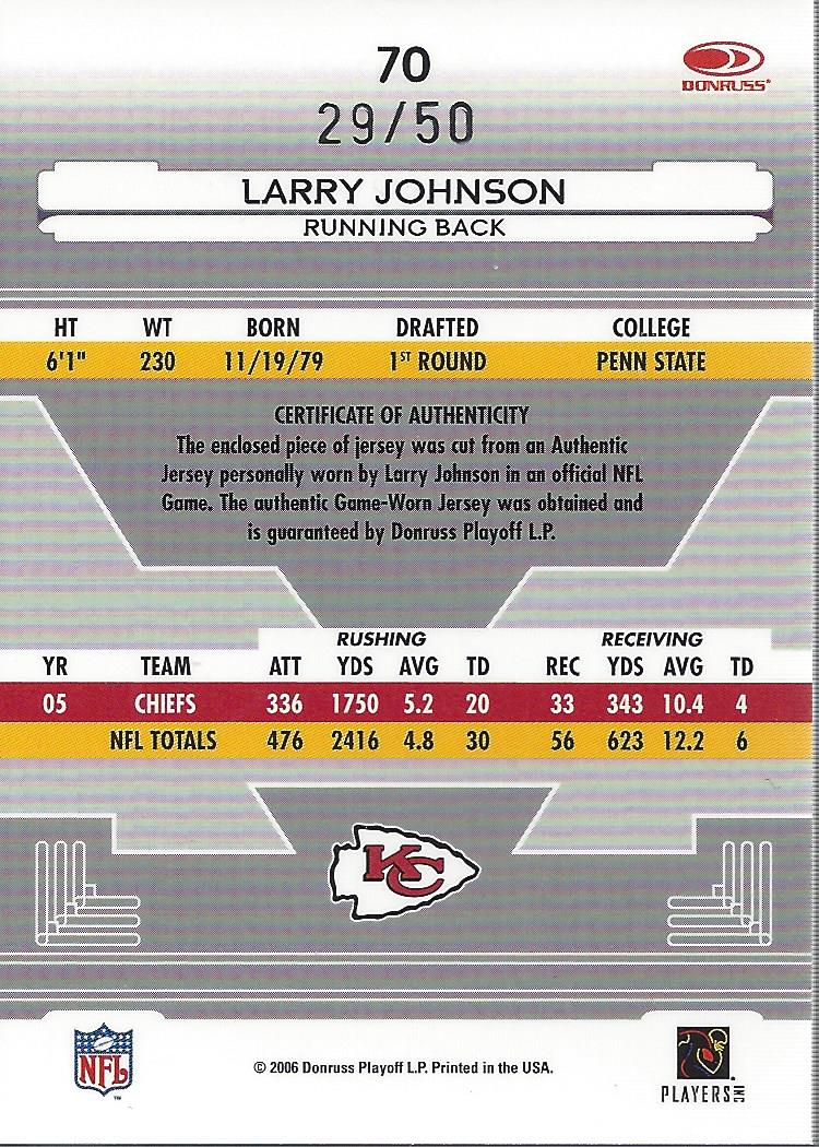 2006 Leaf Certified Materials Mirror Blue Materials #70 Larry Johnson back image
