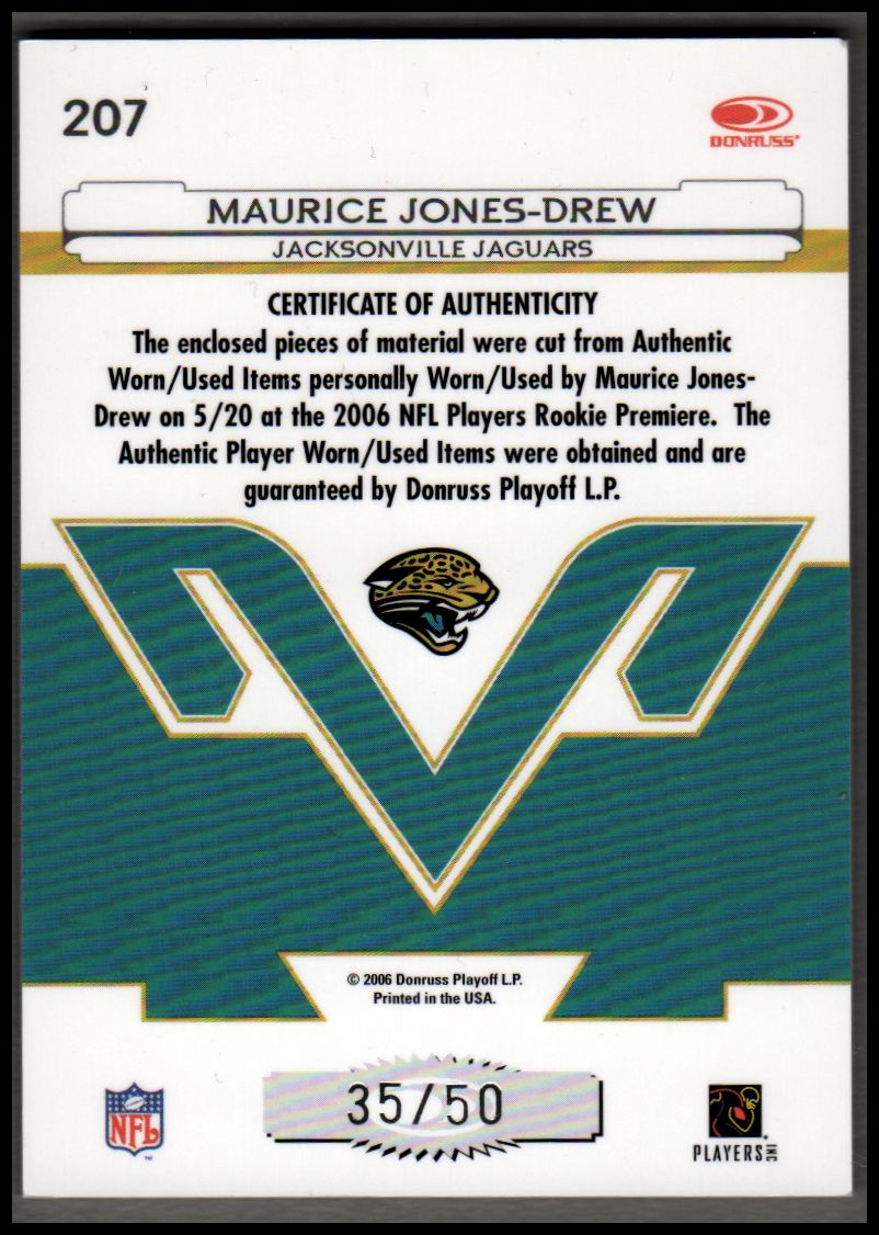 2006 Leaf Certified Materials Mirror Blue Materials #207 Maurice Drew AU back image