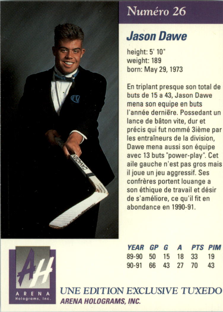 1991 Arena Draft Picks French #26 Jason Dawe back image