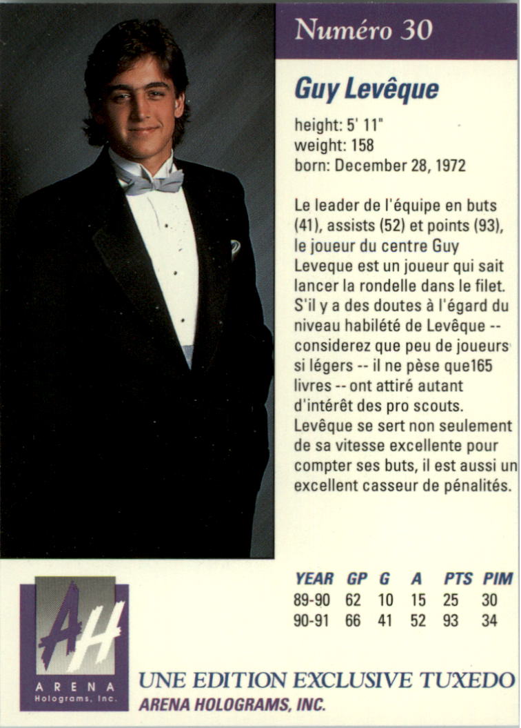 1991 Arena Draft Picks French #30 Guy Leveque back image
