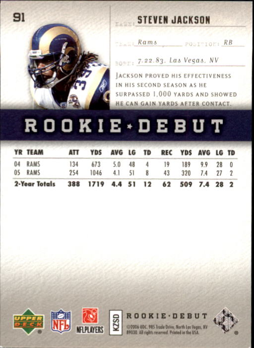 2006 Upper Deck Rookie Debut Holofoil #91 Steven Jackson back image
