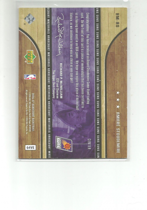 2006-07 Upper Deck Hardcourt Materials #AS Amare Stoudemire back image