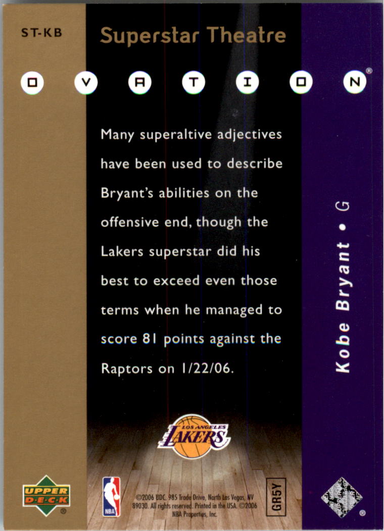 2006-07 Upper Deck Ovation Superstar Theatre #KB Kobe Bryant back image