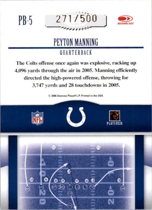 2006 Donruss Gridiron Gear Playbook Gold #PB5 Peyton Manning