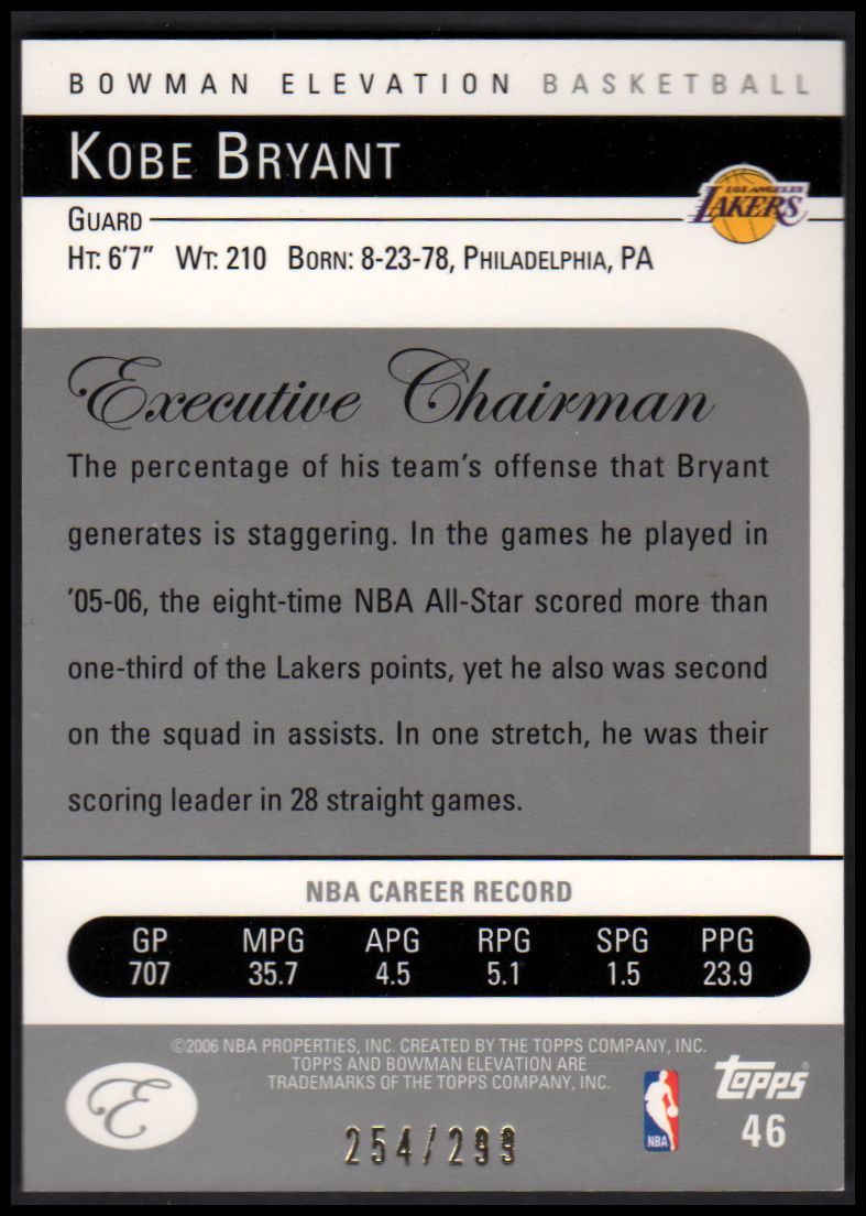 2006-07 Bowman Elevation Red #46 Kobe Bryant back image
