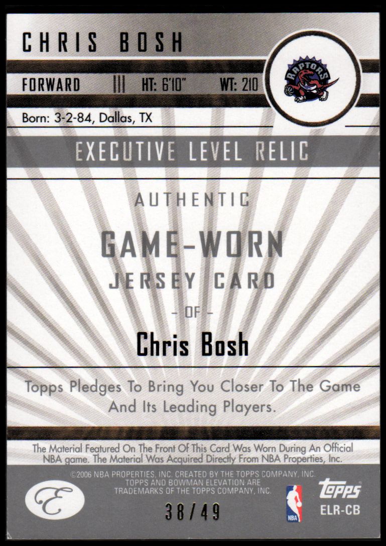 2006-07 Bowman Elevation Executive Level Relics Red #RCB Chris Bosh back image
