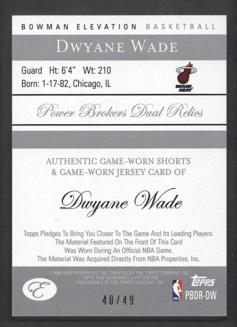 2006-07 Bowman Elevation Executive Level Relics Red #RDW Dwyane Wade back image