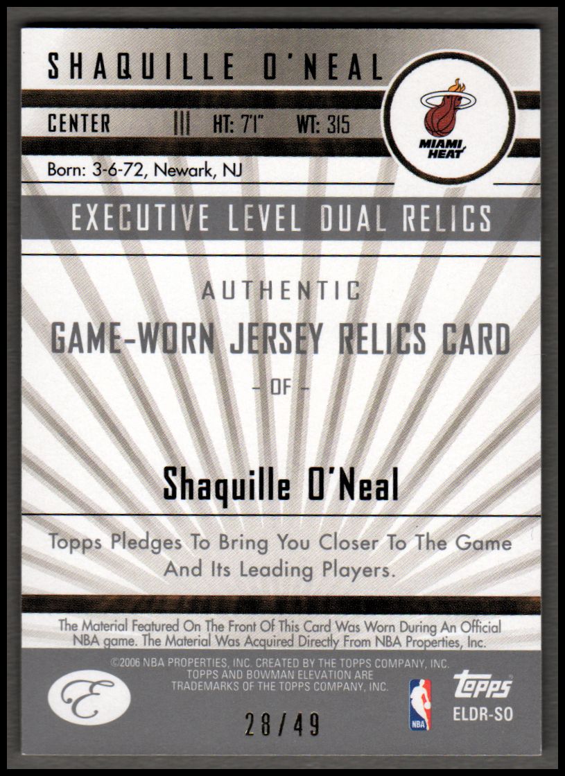 2006-07 Bowman Elevation Executive Level Relics Dual Red #DRSO Shaquille O'Neal back image