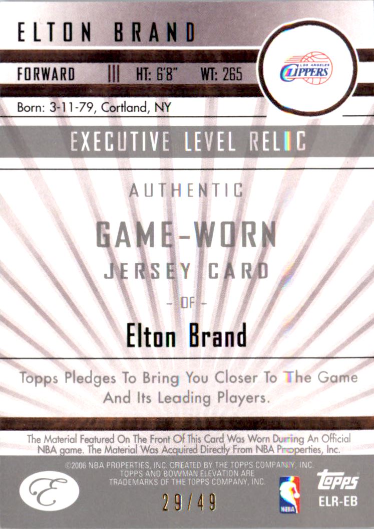2006-07 Bowman Elevation Power Brokers Relics Red #REB Elton Brand back image