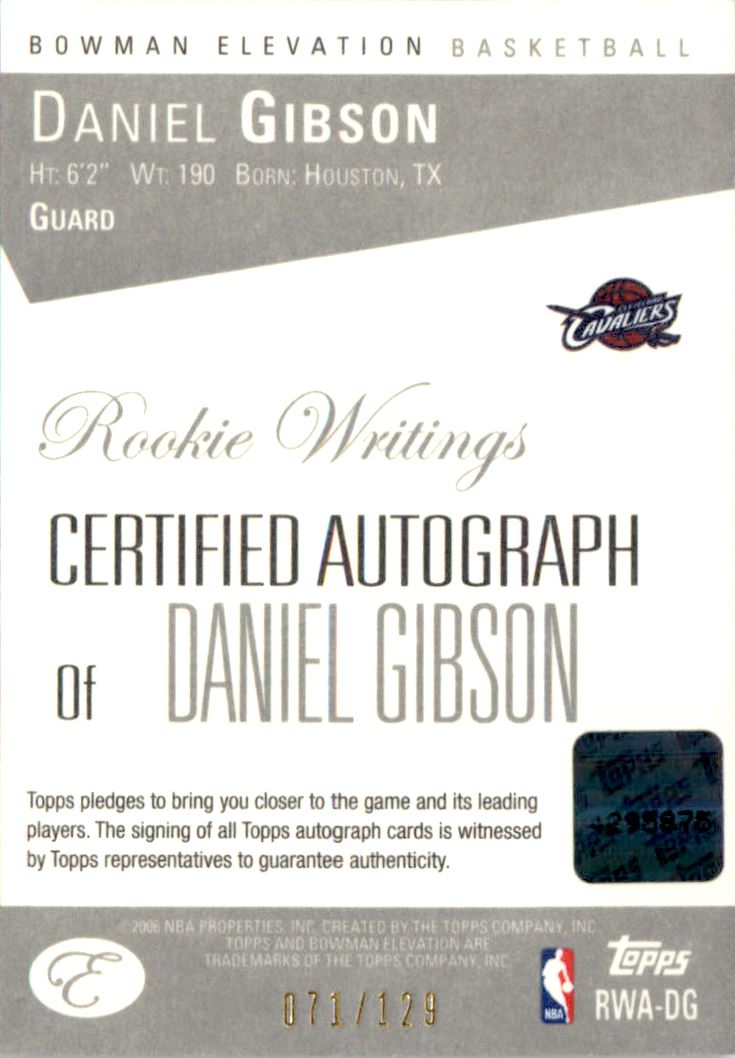 2006-07 Bowman Elevation Rookie Writing Autographs Blue #DG Daniel Gibson/129 back image