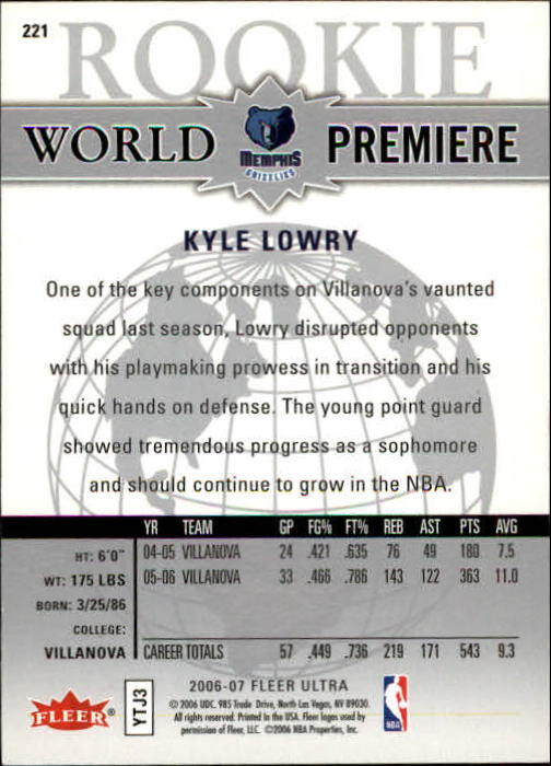 2006-07 Ultra Red #221 Kyle Lowry WP back image