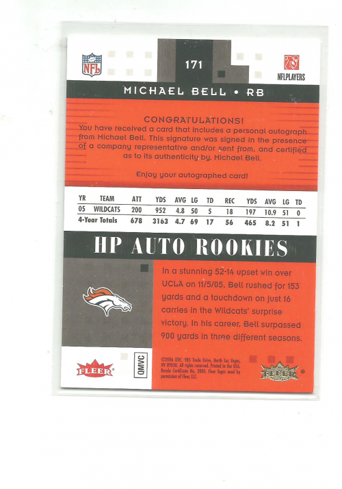 2006 Hot Prospects Red Hot #171 Michael Bell AU back image