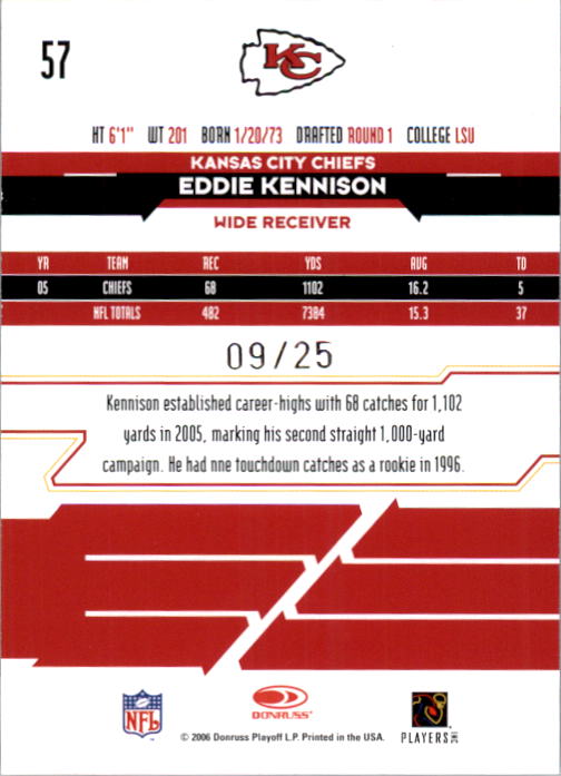2006 Leaf Rookies and Stars Longevity Black Parallel #57 Eddie Kennison back image
