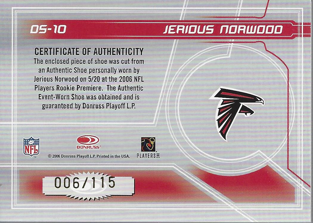 2006 Leaf Rookies and Stars Dress for Success Shoes #10 Jerious Norwood back image