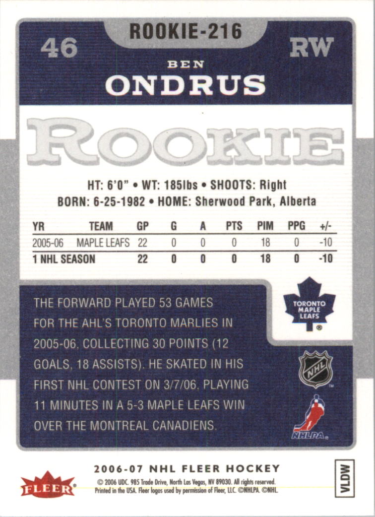 2006-07 Fleer Hockey Card Pick (Base) - Picture 429 of 456