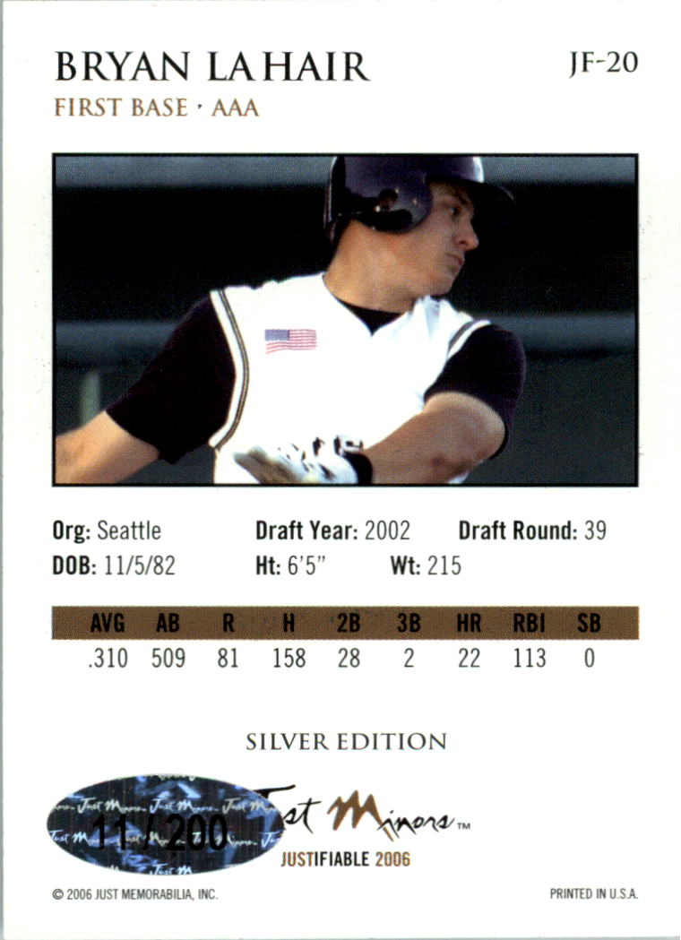 2006 Justifiable Silver #20 Bryan LaHair back image