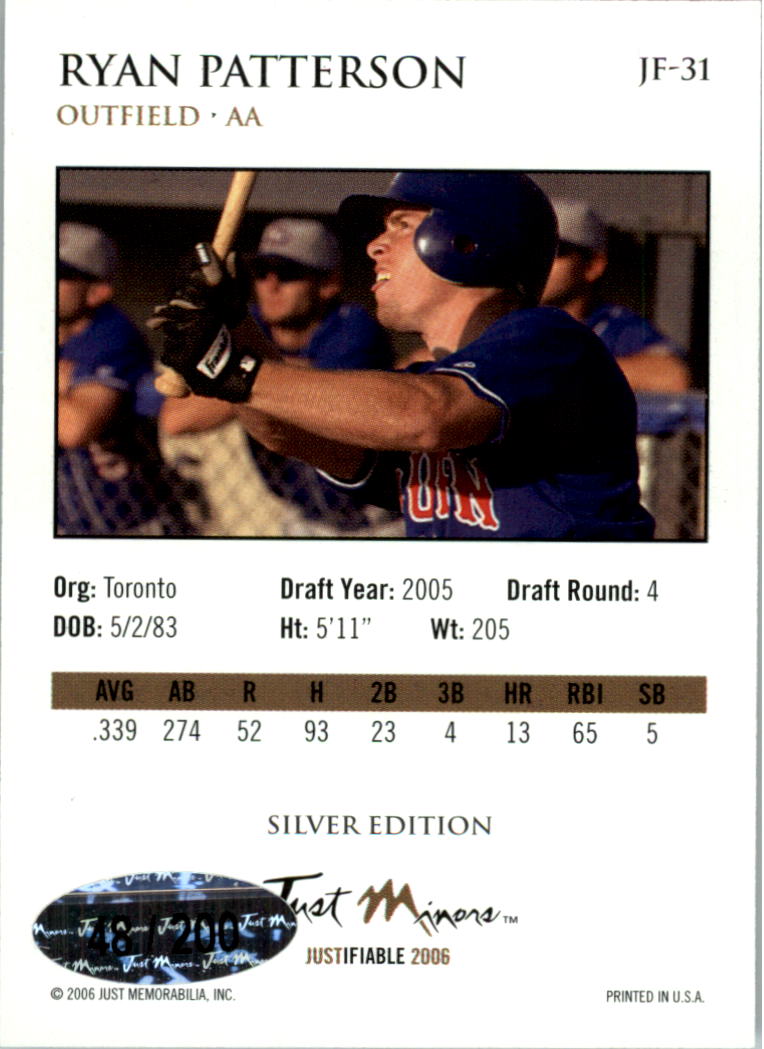2006 Justifiable Silver #31 Ryan Patterson back image