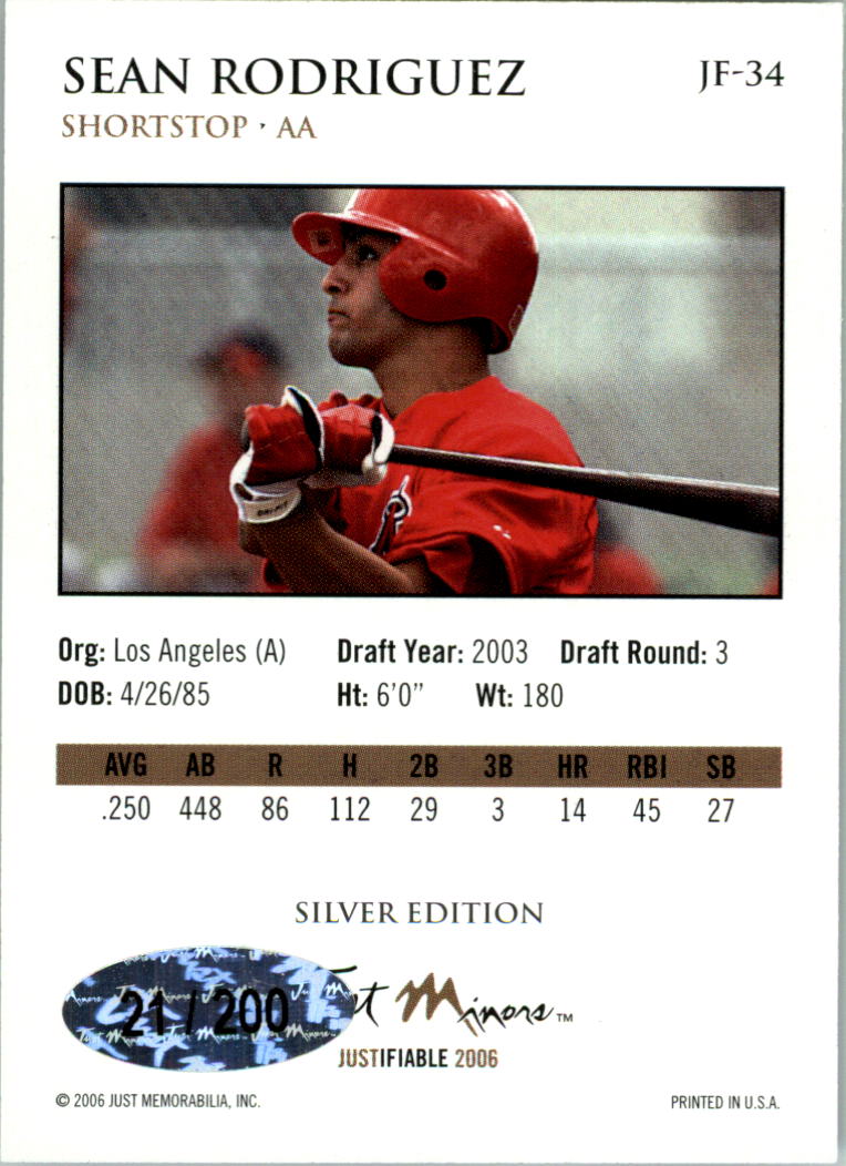 2006 Justifiable Silver #34 Sean Rodriguez back image