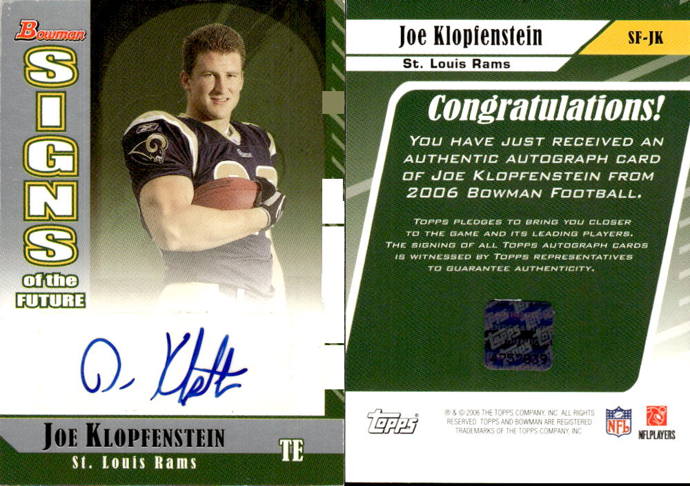 2006 Bowman Signs of the Future #SFJK Joe Klopfenstein F