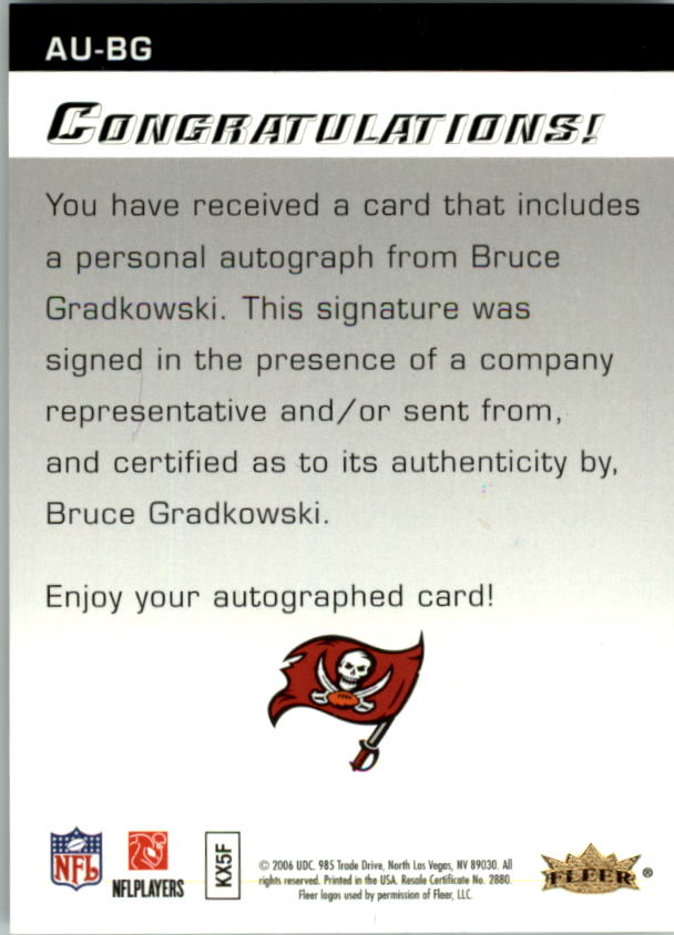 2006 Flair Showcase Autographics #AUBG Bruce Gradkowski back image