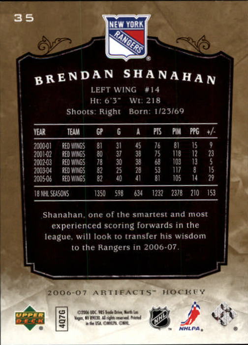 2006-07 Artifacts Gold #35 Brendan Shanahan back image