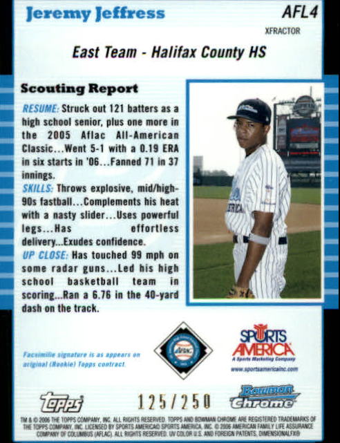 2005 Bowman Chrome Draft AFLAC X-Fractors #AFL4 Jeremy Jeffress