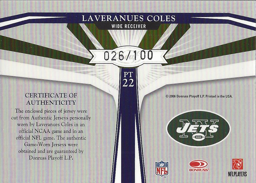 2006 Leaf Limited Player Threads #22 Laveranues Coles back image