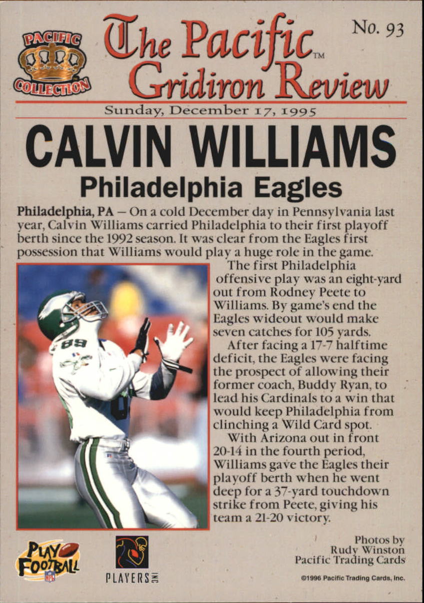 1996 Pacific Gridiron Red #93 Calvin Williams back image