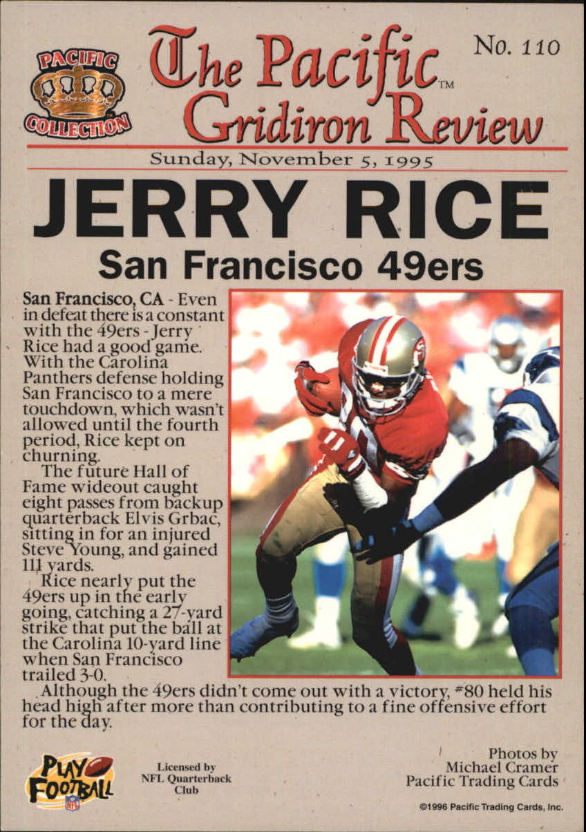 1996 Pacific Gridiron Red #110 Jerry Rice back image