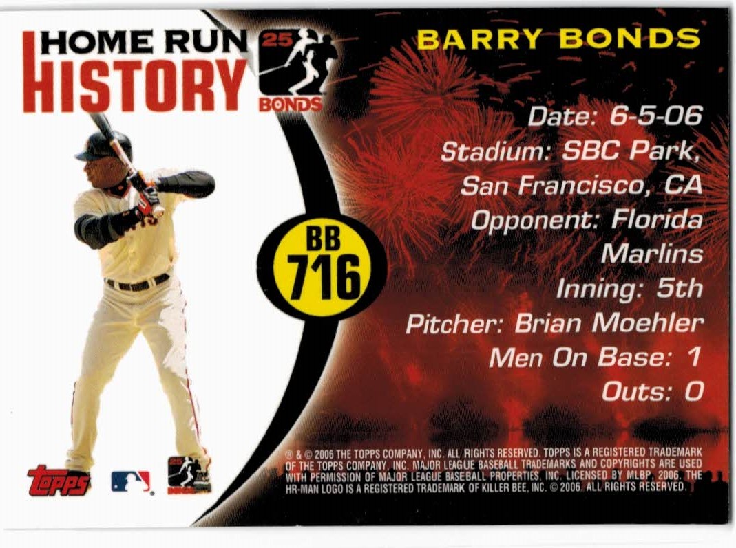 2005 Topps Barry Bonds Home Run History #716 Barry Bonds HR716 back image