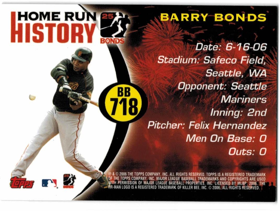 2005 Topps Barry Bonds Home Run History #718 Barry Bonds HR718 back image