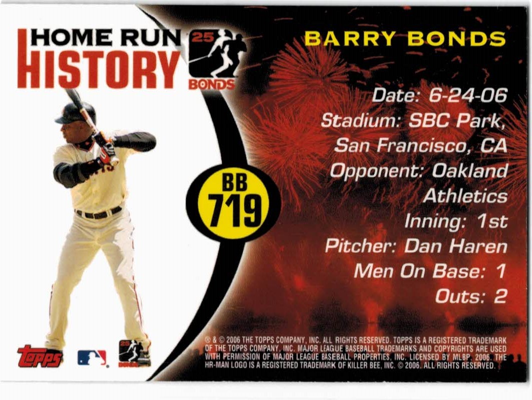 2005 Topps Barry Bonds Home Run History #719 Barry Bonds HR719 back image