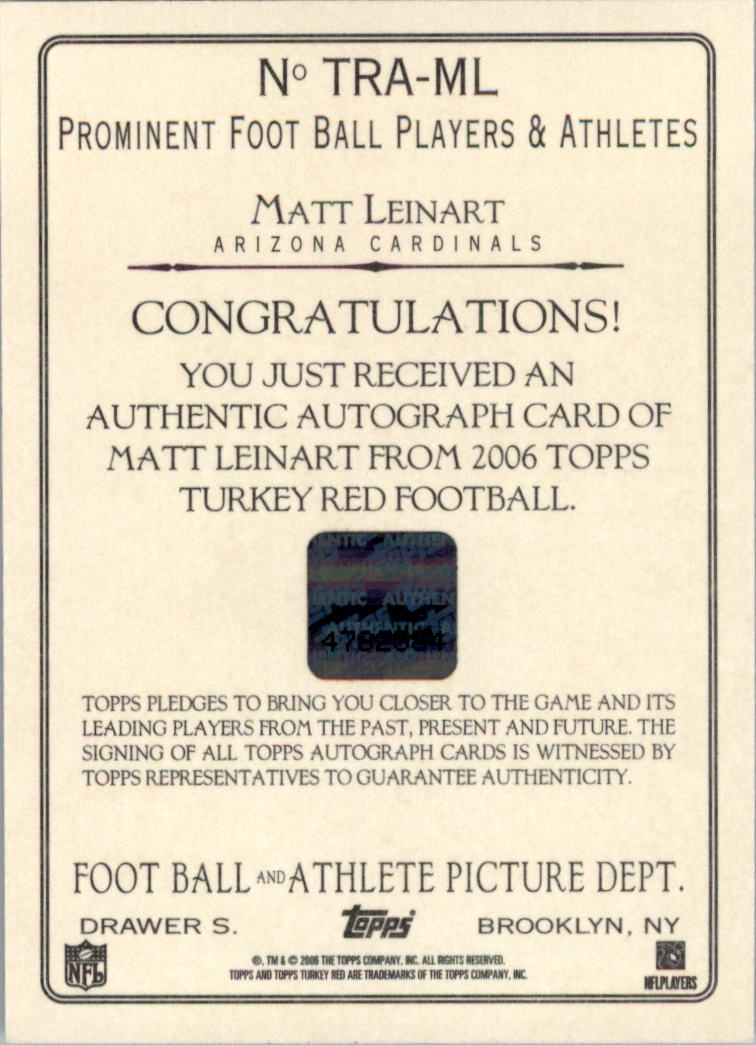 2006 Topps Turkey Red Autographs Gray #ML Matt Leinart B back image